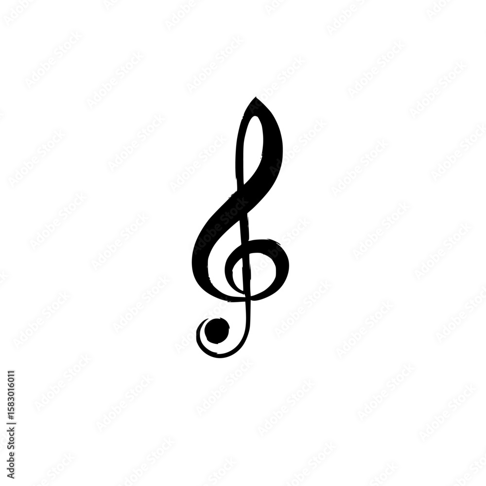 Stylized black treble clef symbol against a white background representing musical art and creativity Stylized black treble clef symbol against a white background representing musical art and creativity
