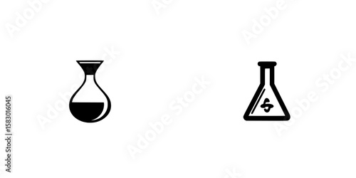 Two black laboratory icons representing a flask and a beaker suitable for educational and scientific graphics