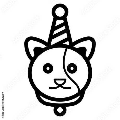 Cat with Party Hat Lineart