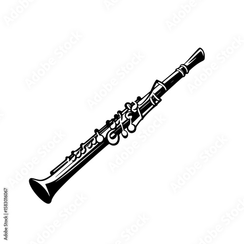 Black icon of a woodwind instrument displayed on a plain background in a minimalist design suitable for music themes