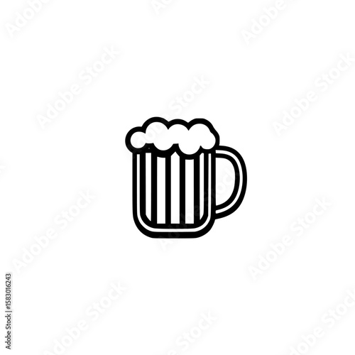 Illustration of a black icon depicting a beer mug with foam on top, suitable for casual use in various contexts
