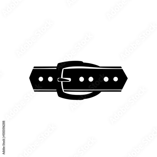 Black belt icon featuring a classic buckle design with extra holes for adjustable sizing displayed on a white background