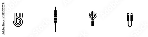 Various black icons representing technology and connectivity concepts in a minimalistic style