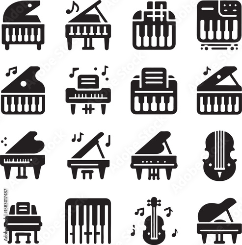 set of icons piano