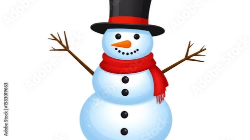 Charming Snowman Figurine Animation: Winter Holiday Decoration, Christmas & Seasonal Greeting, Isolated on White for Festive Projects & Children's Content

