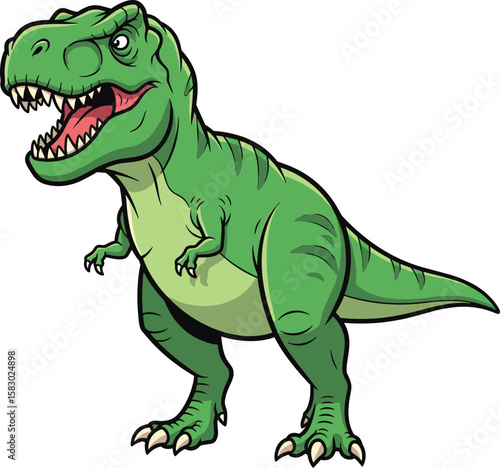 Cartoon tyrannosaurus rex stands menacingly. Dinosaur illustration, prehistoric wildlife, ferocious animal, extinct species