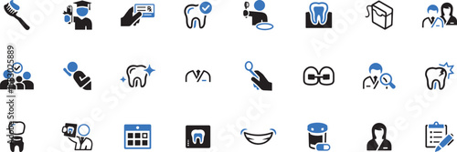 Dental and Oral Care Icon Set – Dentist, Tooth, Hygiene, Dental Tools, Teeth, Clinic, Orthodontics, Mouth, Cleaning, Checkup, Braces, Oral Health, Icon

