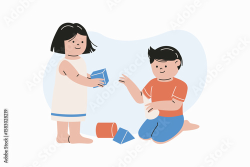 Children Playing Educational Games with Blocks for Early Development