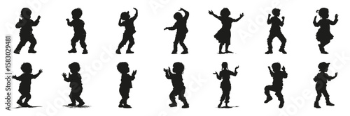 Children Dancing Silhouette Set. Playful Movement And Joyful Expression Symbol Collection. Educational And Recreational Use. Isolated Vector Illustration