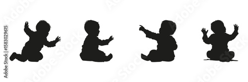 Baby Poses In Silhouette Set. Infant Movement And Development Symbol Collection. Parenting And Childcare Use. Isolated Vector Illustration