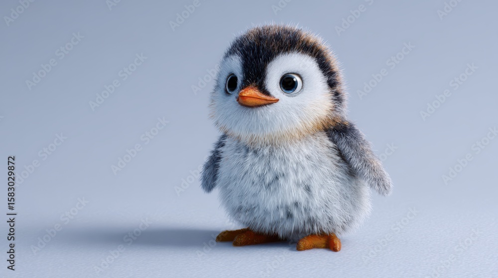 Obraz premium A charming penguin chick with soft feathers and big eyes, standing cutely 