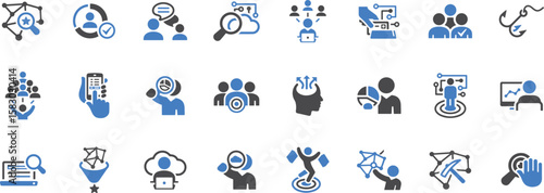 Business Team & Recruitment Icon Set – HR, Hiring, Job Interview, Employees, Resume, Search, Team, Candidate, Business Group