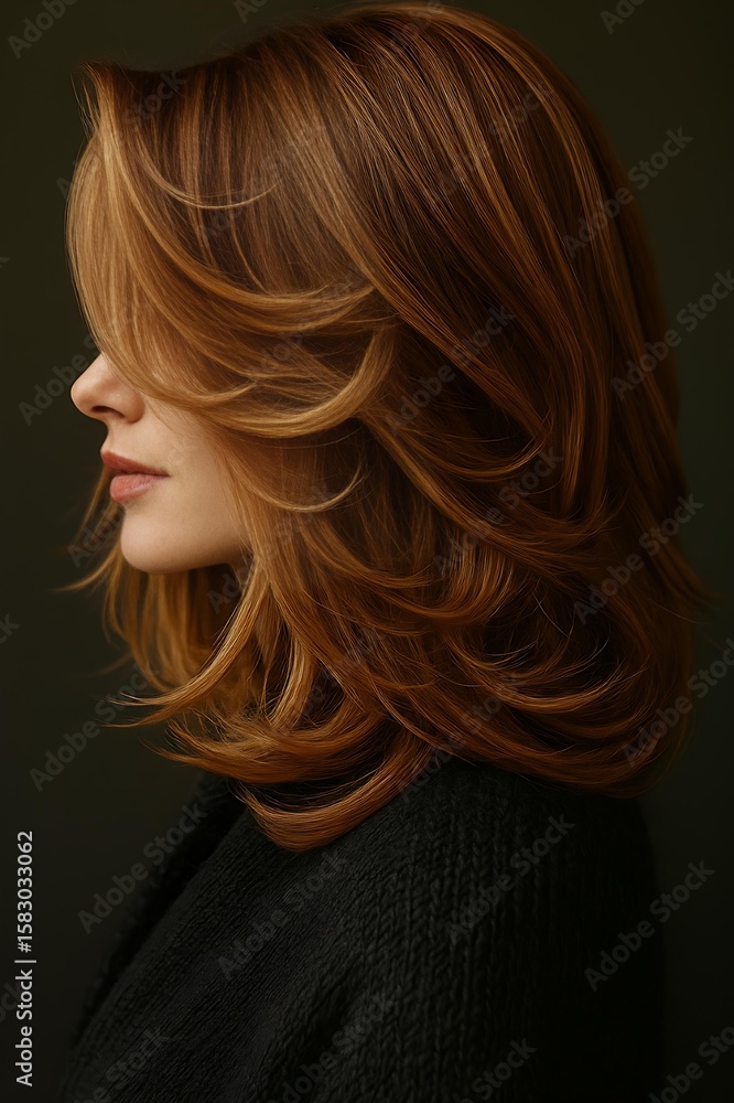 Obraz premium Feather Haircut Side View on Soft Brown Hair Color