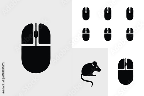 Black and White Featuring Computer Mouse Icons and an Actual Mouse Silhouette