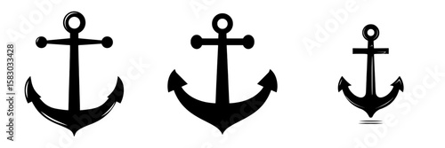 A dark anchor shape is set against a white backdrop in a nautical theme
