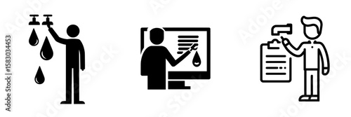 An image of a speaker gesturing towards text during a presentation, alongside a person examining water leakage, suitable for educational, environmental, and plumbing-related content, ideal for