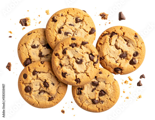 Realistic Chocolate Chip Cookie with Crumbs – Top View