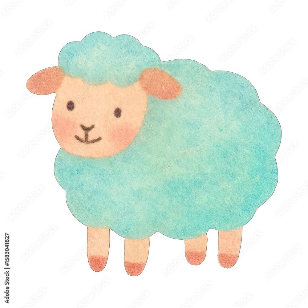 Fototapeta premium PNG Cute fluffy watercolor sheep illustration.