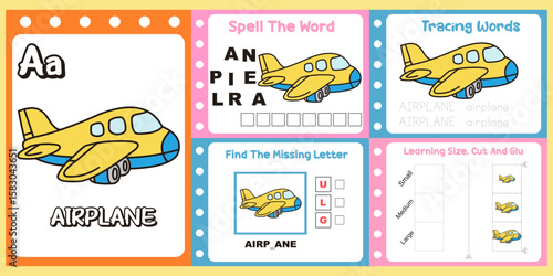 worksheets pack for kids an airplane vector. design airplane illustration