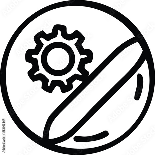 A simple black and white line drawing icon representing a gear and a pill within a circle symbolizing medical technology or pharmaceutical innovation