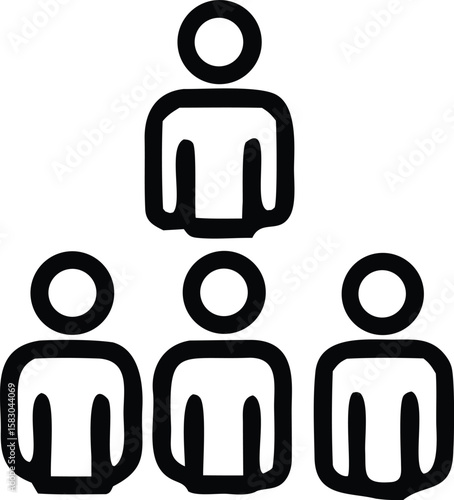 Stylized black and white graphic depicting a hierarchical structure with one person above and three people below representing a team or organization
