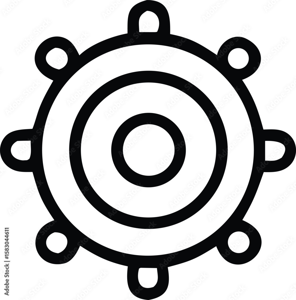 Fototapeta premium Abstract geometric symbol with concentric circles and radiating loops representing a stylized sun or celestial body with radiating energy