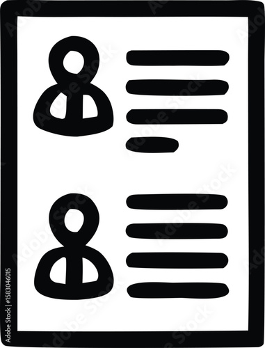 Simple black and white icon representing two user profiles with associated textual information or data points
