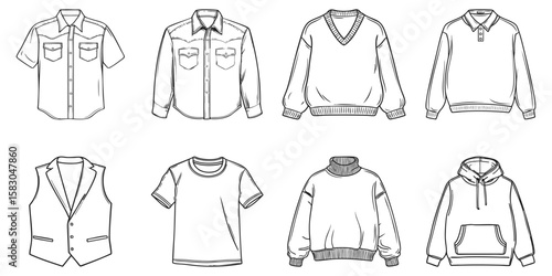 Men'S Clothing Line Art Set. Fashion Apparel Collection. Isolated Vector Illustration