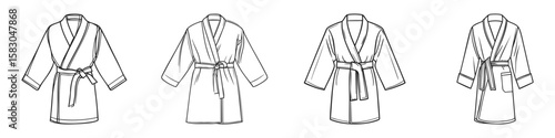 Bathrobe Design Variations Set. Fashion And Comfort Collection. Isolated Vector Illustration