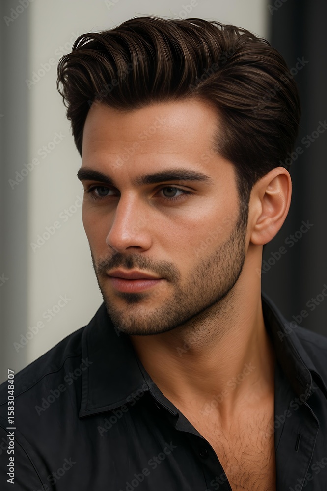 Fototapeta premium Confident Man Flaunting an Awesome, Well-Styled Modern Haircut