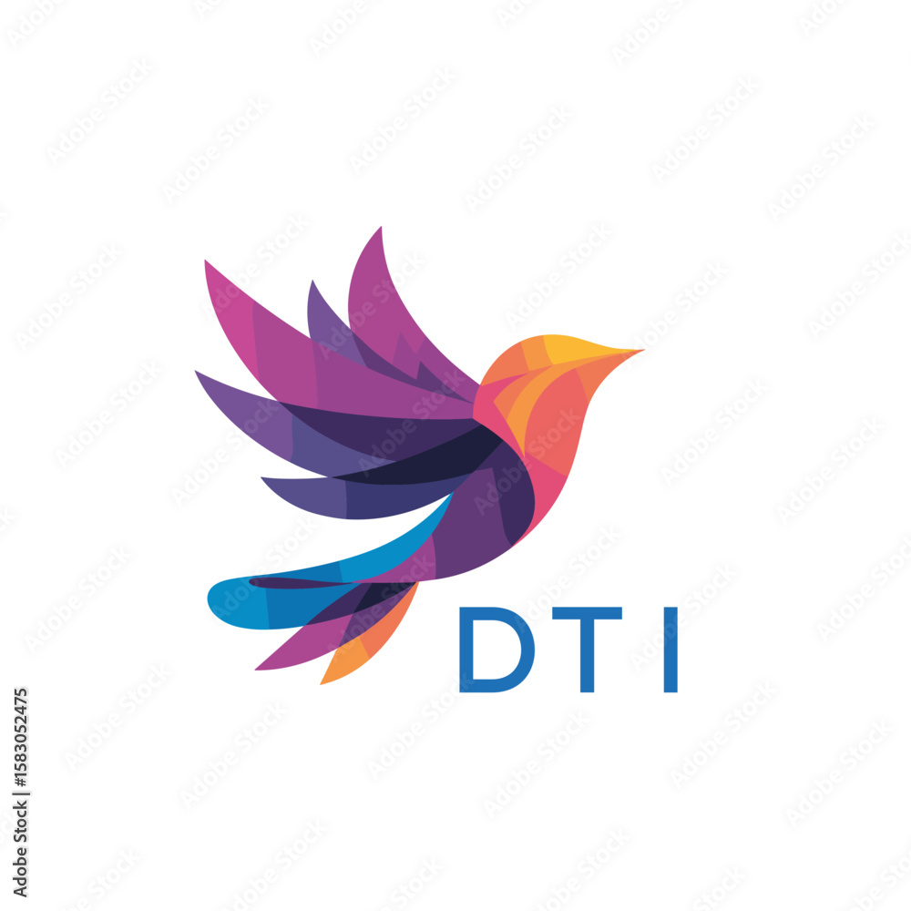 Obraz premium DTI “Colorful Abstract Bird Logo Design – DTI Later Logo, Modern Geometric Vector Illustration” 
