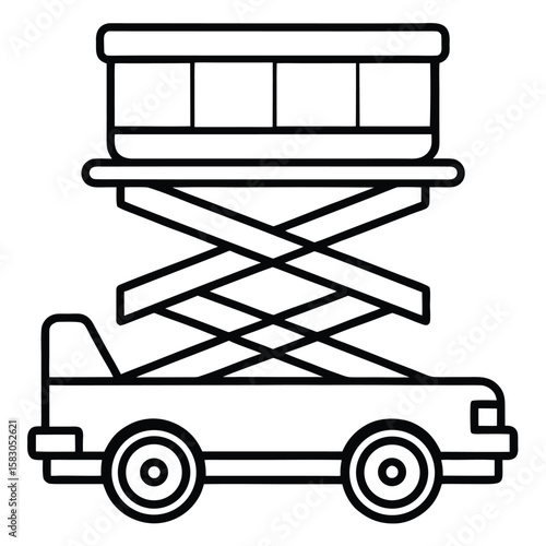 Scissor lift vehicle with platform for elevated work isolated on white background