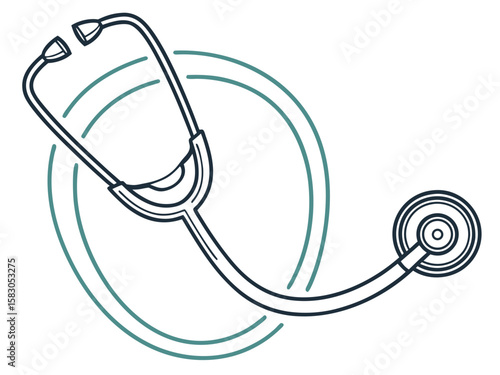 Stylized stethoscope icon with abstract circular lines isolated on white background