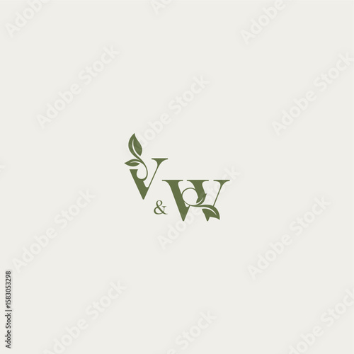 luxury wedding monogram design VW bold initial concept letter organic leaf logo