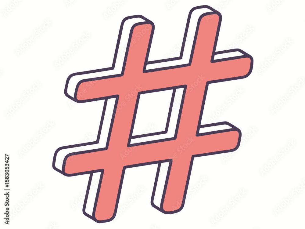 Obraz premium Stylized coral hashtag symbol with a purple outline isolated on white background