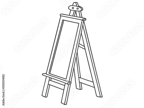 Simple line drawing of an easel display stand isolated on white background