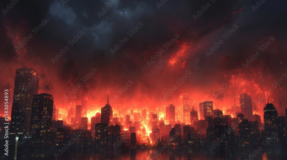 Obraz premium Burning city at night