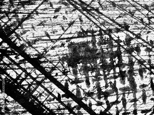 Unique abstract texture created through black and white pattern of lines and shapes in a chaotic arrangement