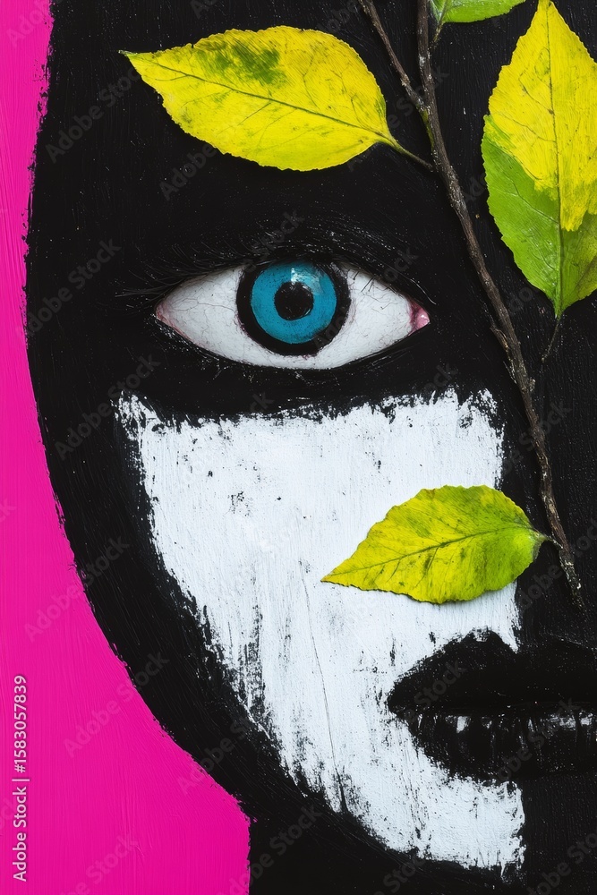 Fototapeta premium Weird Folk Horror Autumn Eyeball Portrait Chaos Art, Spooky Seasonal Illustration Generative AI