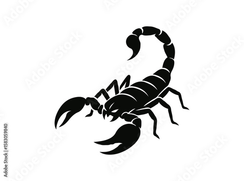 Stylized dark scorpion silhouette with curved tail isolated on transparent background