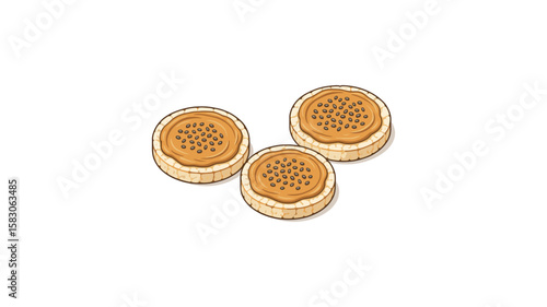 Three chocolate cream biscuits with vanilla wafers on white background