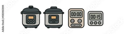 Cartoon instant pots and digital timers illustration