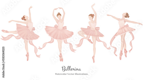 Pink ballerina watercolor vector illustrations