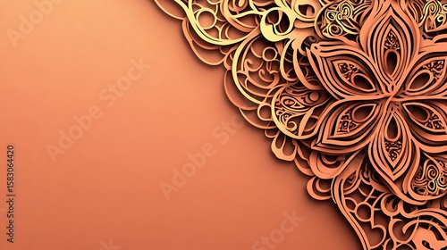 Ornate, 3D floral design on a peach background