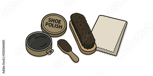 Shoe polish kit with brushes and cloth