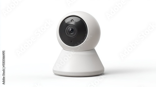 A modern security camera capturing clear imagery. It is a stylish and functional device designed for home or office use, showcasing surveillance technology.