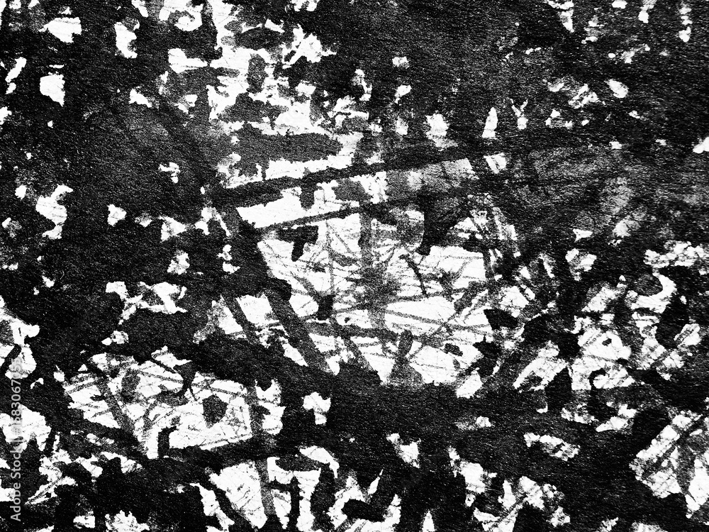 Obraz premium Black and white abstract artwork featuring chaotic patterns and textures created by layered streaks and lines