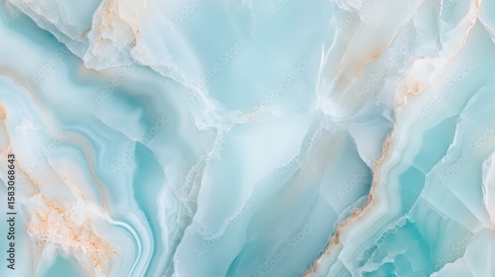 Obraz premium Close-up of elegant turquoise blue onyx with natural veins and translucent layering. Ideal for luxury design, backgrounds, or branding in architecture, interior design, and product packaging