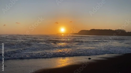 Breathtaking Tropical Beach Sunset: Golden Hour Ocean Waves, Serene Coastal Landscape & Relaxing Nature Horizon, Ideal for Travel Vlogs & Background Footage

