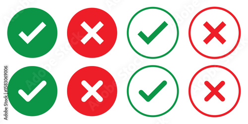 Free Download Set green approval check mark and red cross icons in circle and square, checklist signs, flat checkmark approval badge, isolated tick symbols - GFXLoad